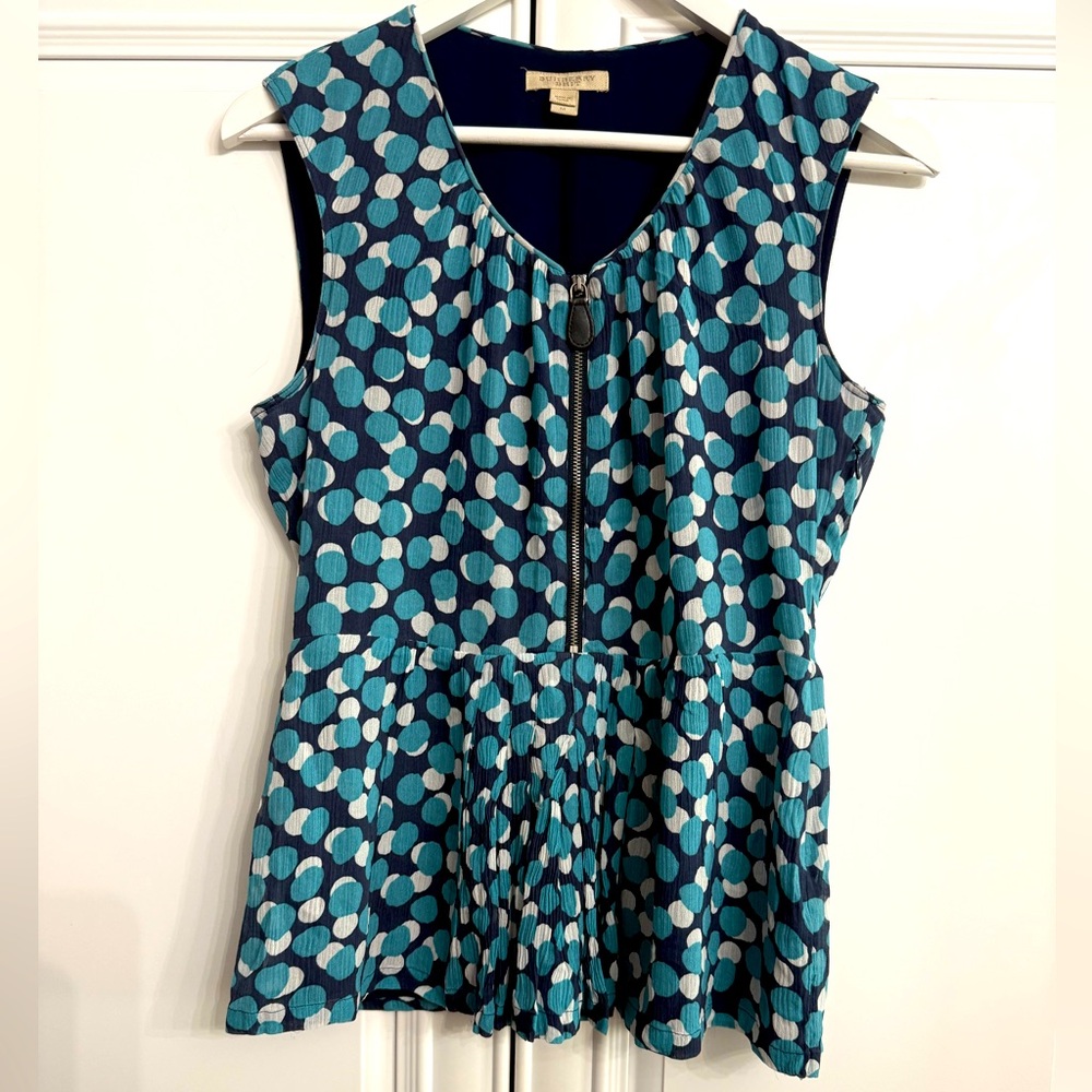 Burberry Brit Women's Medium Silk Polka Dot Sleeveless Blouse V-Neck Zippers